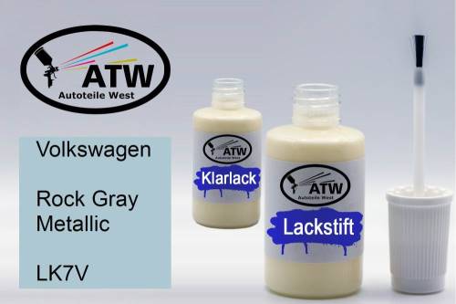 Volkswagen, Rock Gray Metallic, LK7V: 20ml Lackstift + 20ml Klarlack - Set, von ATW Autoteile West.